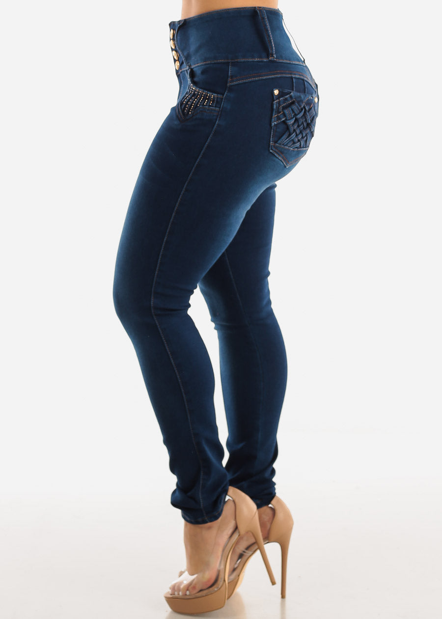 MX JEANS Butt Lifting Mid Rise Skinny Jeans Dark Wash