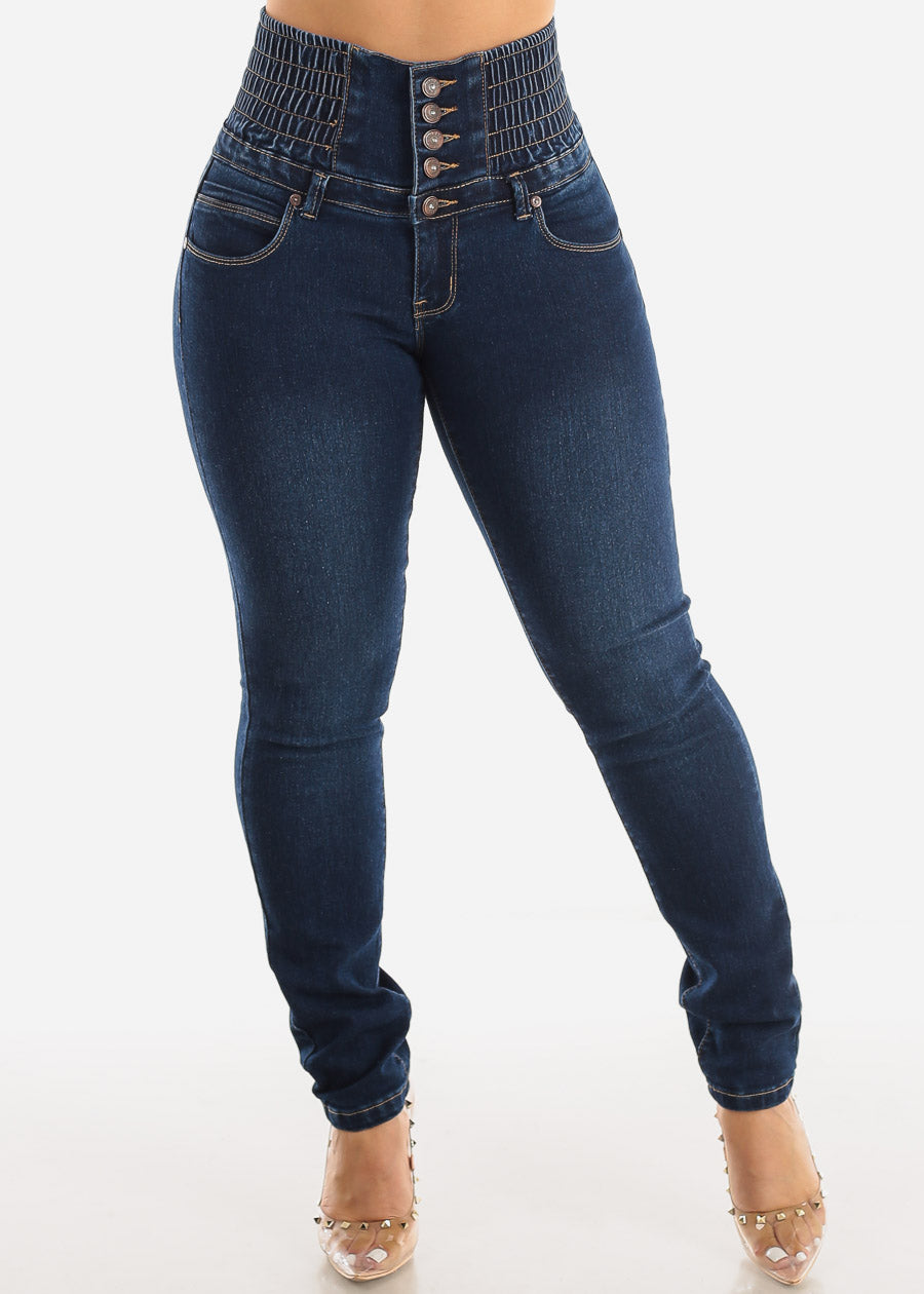 MX JEANS Spandex Waist Butt Lifting Dark Blue Skinny Jeans