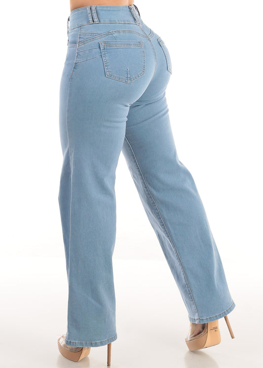 Butt Lift Straight Wide Leg Jeans Light Wash