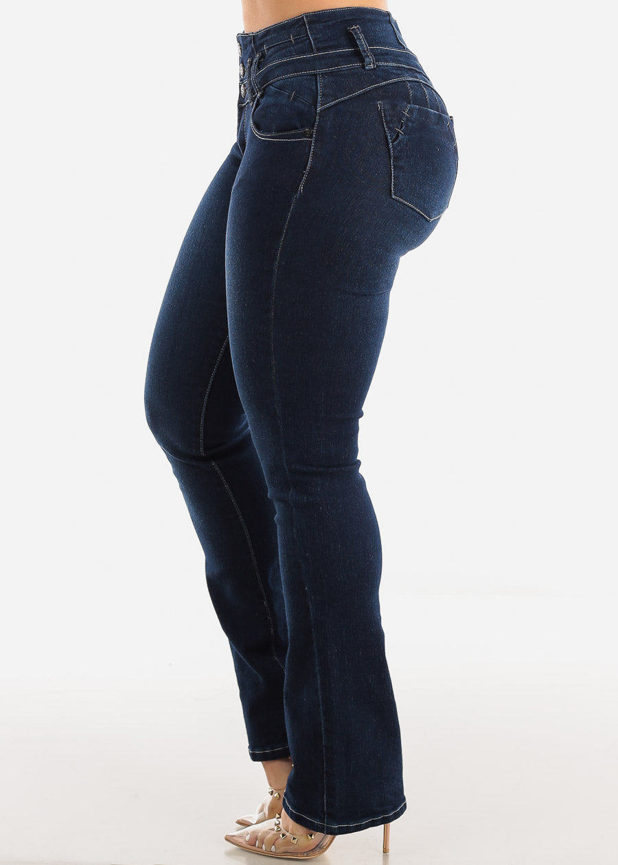 MX JEANS Butt Lifting Mid Rise Dark Blue Bootcut Jeans