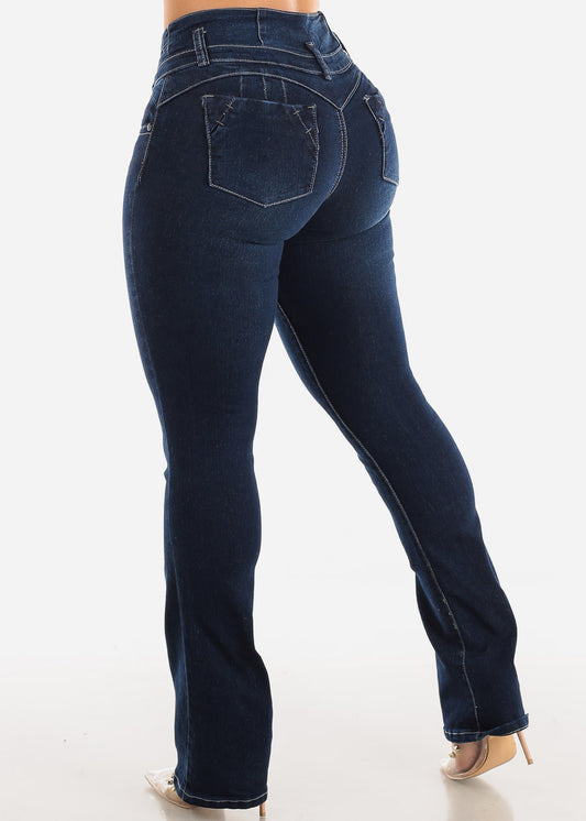 MX JEANS Butt Lifting Mid Rise Dark Blue Bootcut Jeans