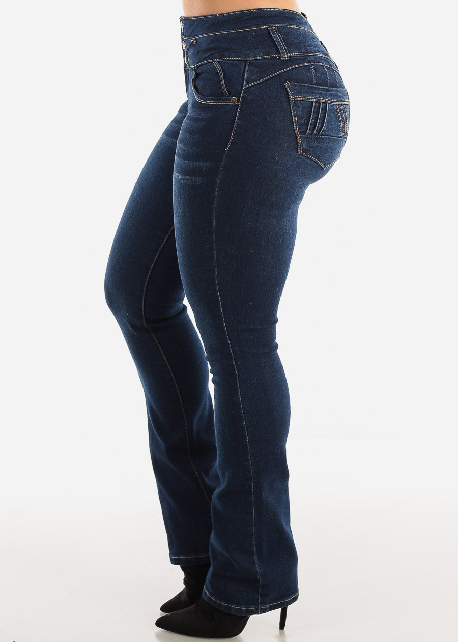 MX JEANS Butt Lifting Mid Rise Dark Wash Bootcut Jeans