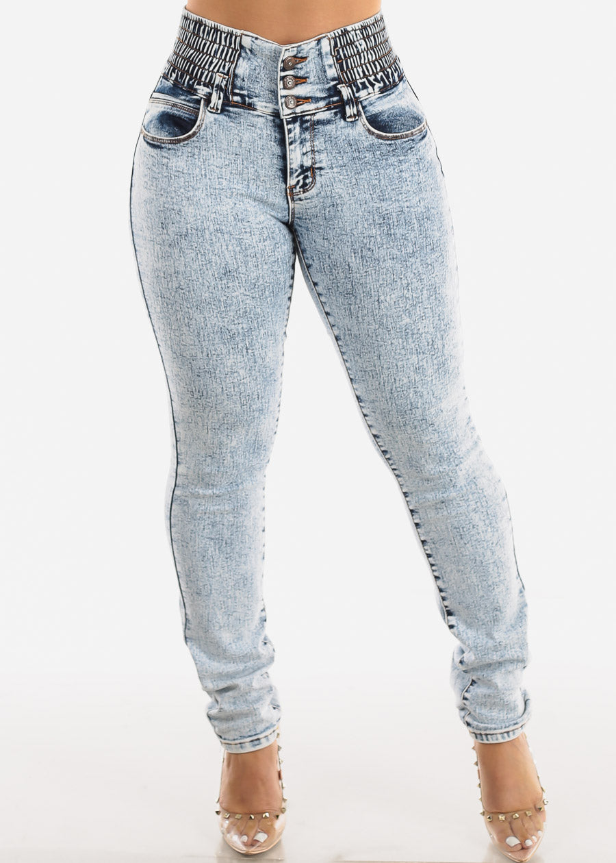 MX JEANS Spandex Waist Butt Lift Acid Wash Skinny Jeans