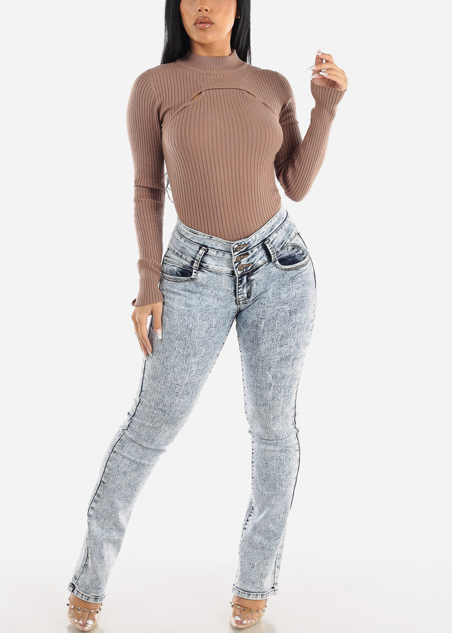 MX JEANS Acid Wash Butt Lifting Mid Rise Bootcut Jeans