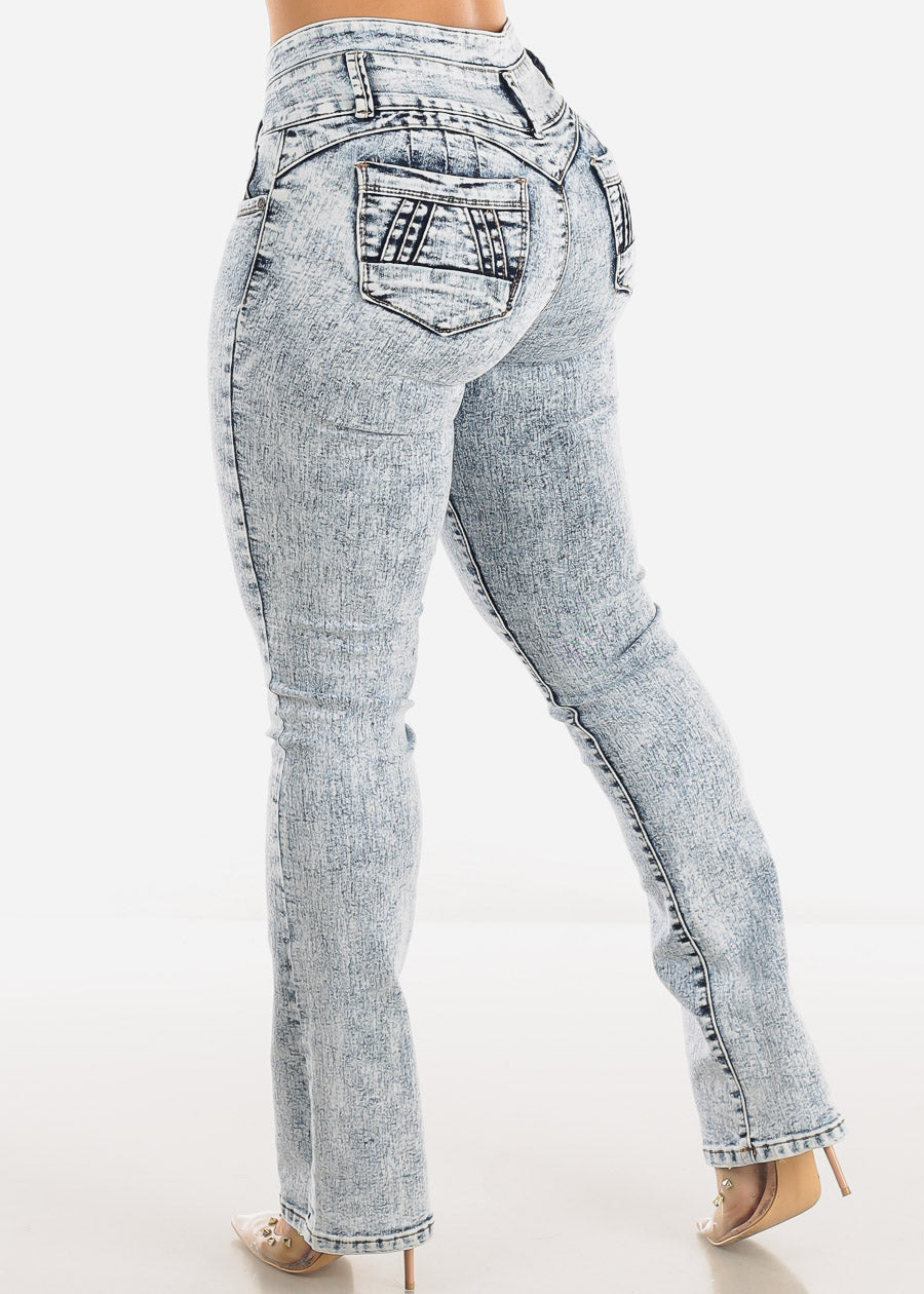 MX JEANS Acid Wash Butt Lifting Mid Rise Bootcut Jeans