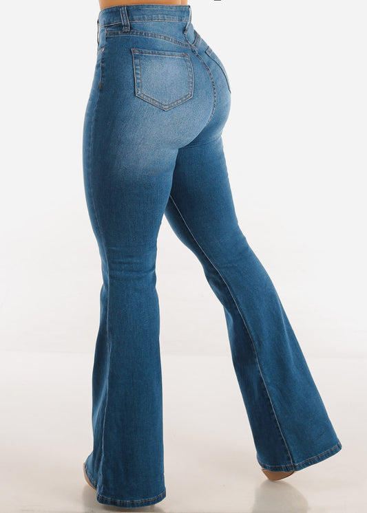 High Waist Butt Lifting Flared Bootcut Jeans Med Wash