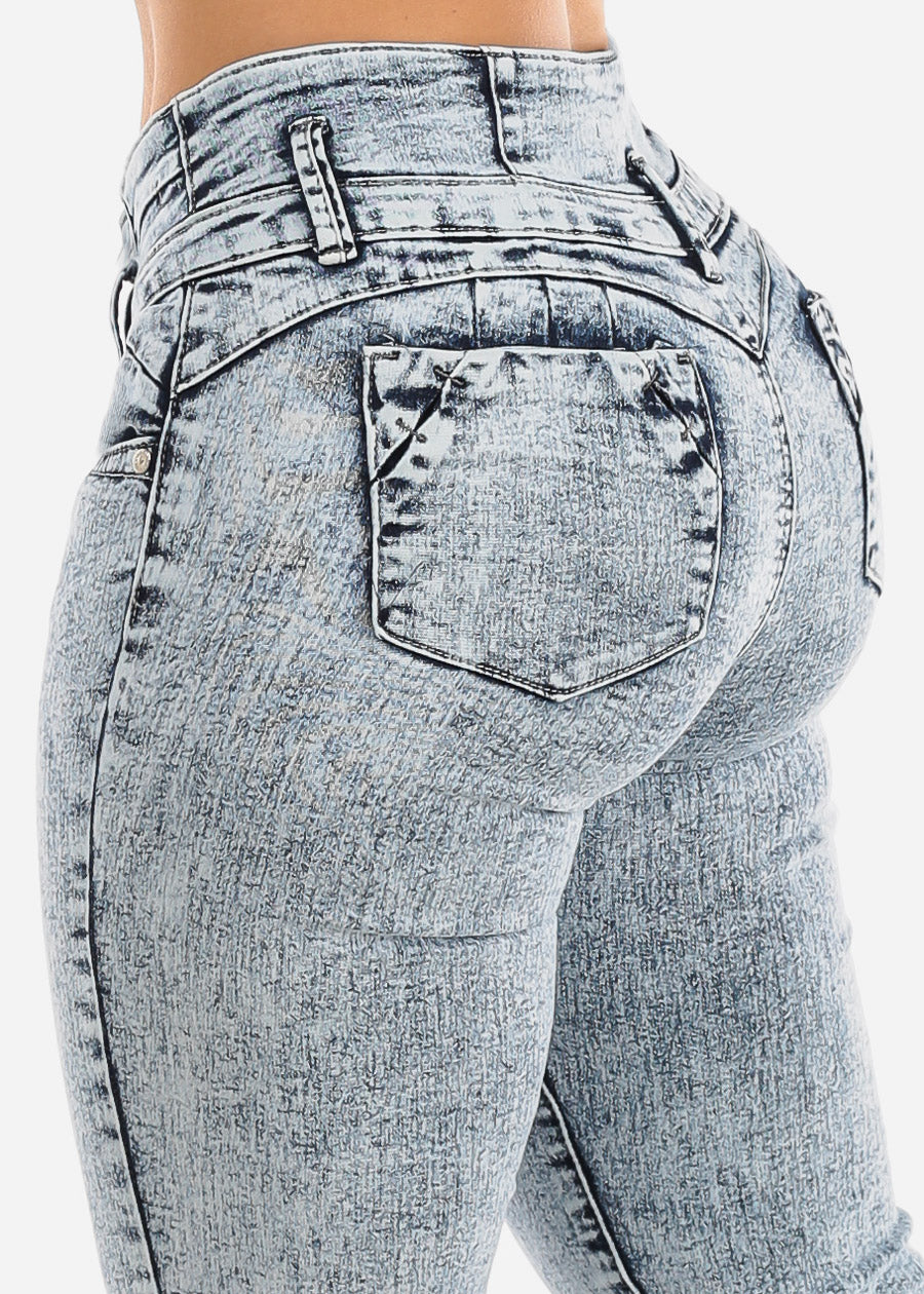 MX JEANS Butt Lifting Mid Rise Acid Wash Bootcut Jeans