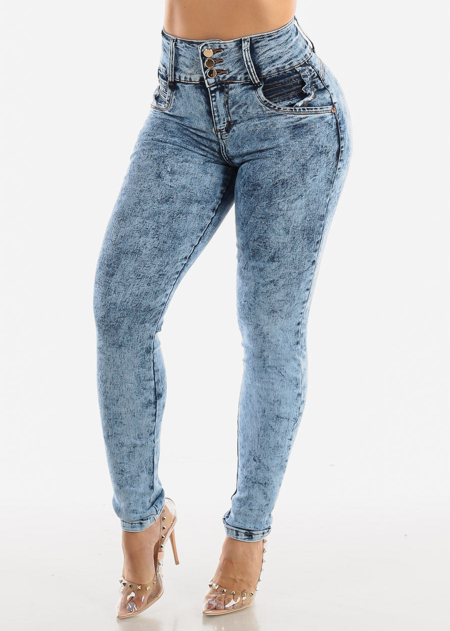 Butt Lift Marble Wash Levanta Cola Skinny Jeans