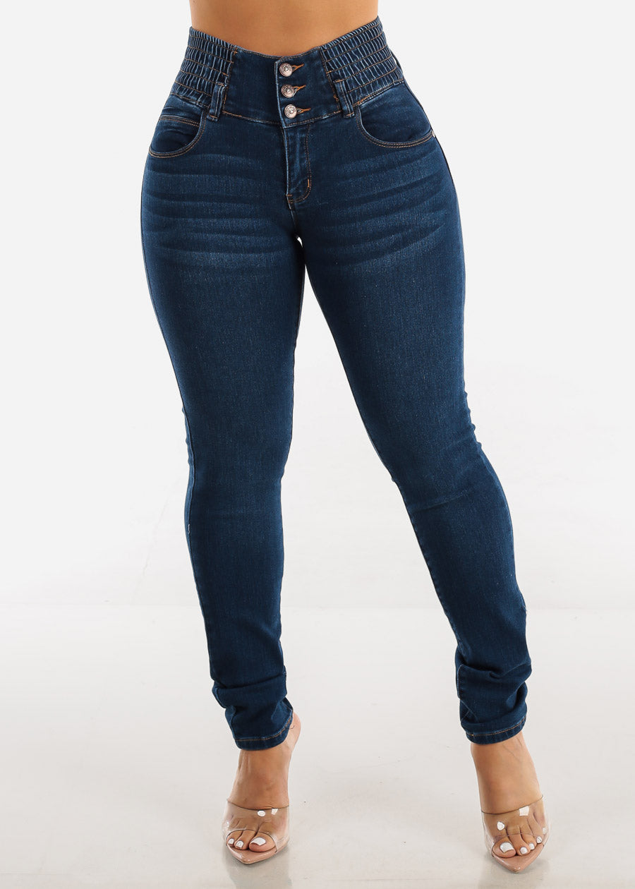 Spandex Waist Butt Lift Dark Wash Skinny Jeans