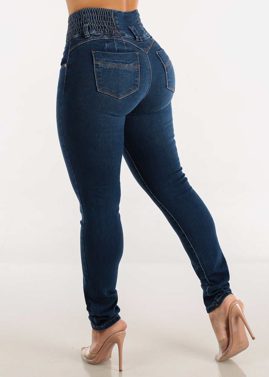 Spandex Waist Butt Lift Dark Wash Skinny Jeans