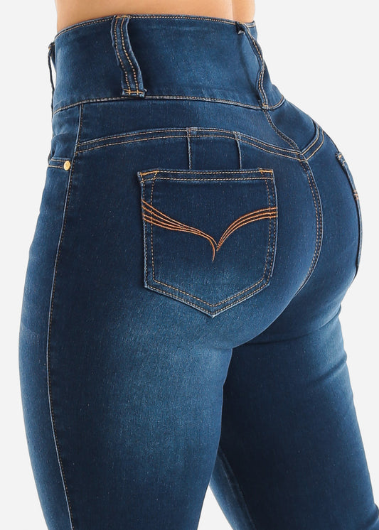 Super High Waisted Butt Lifting Skinny Jeans Dark Blue