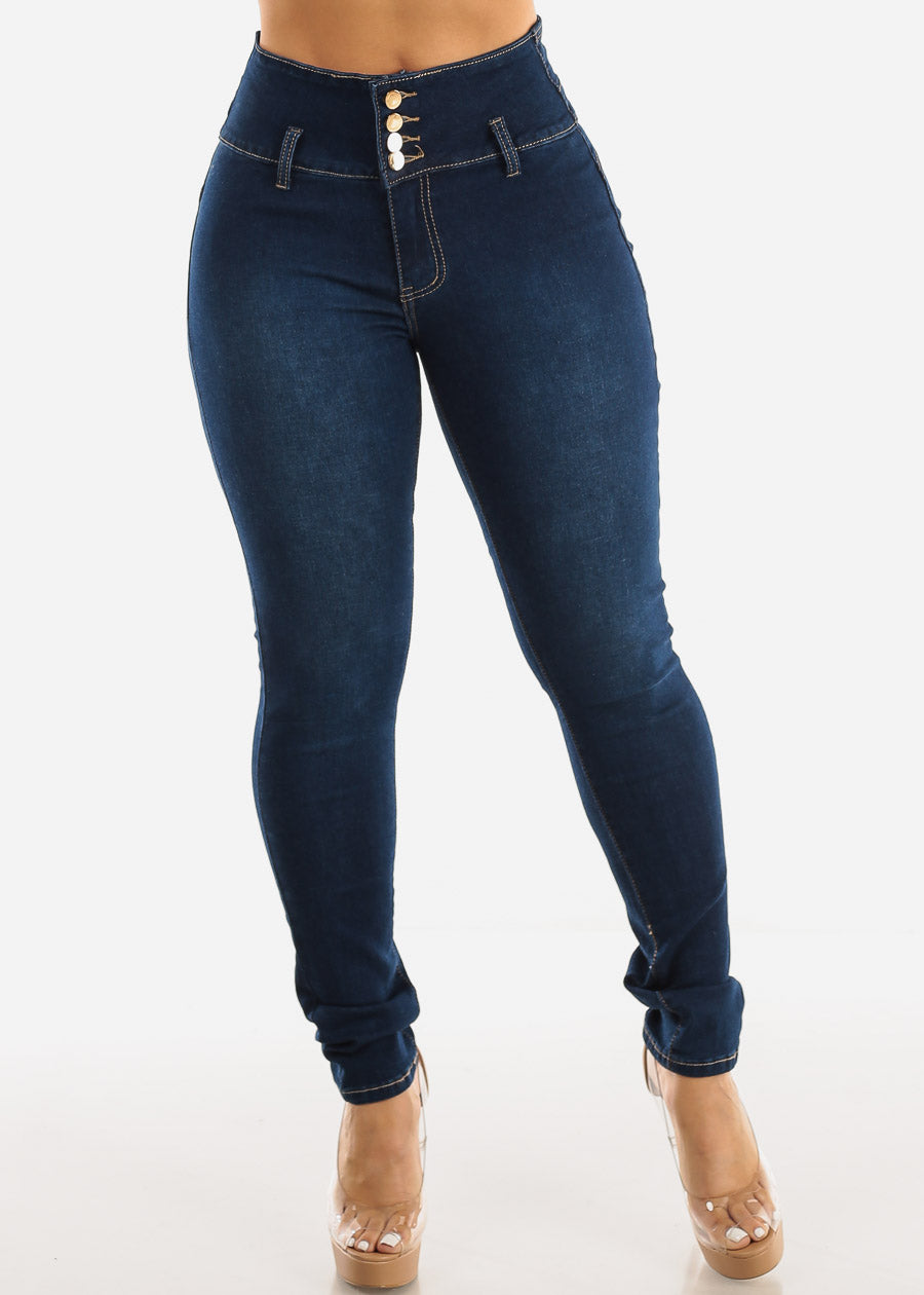 Dark Wash Levantacola High Waisted Skinny Jeans Dark Wash