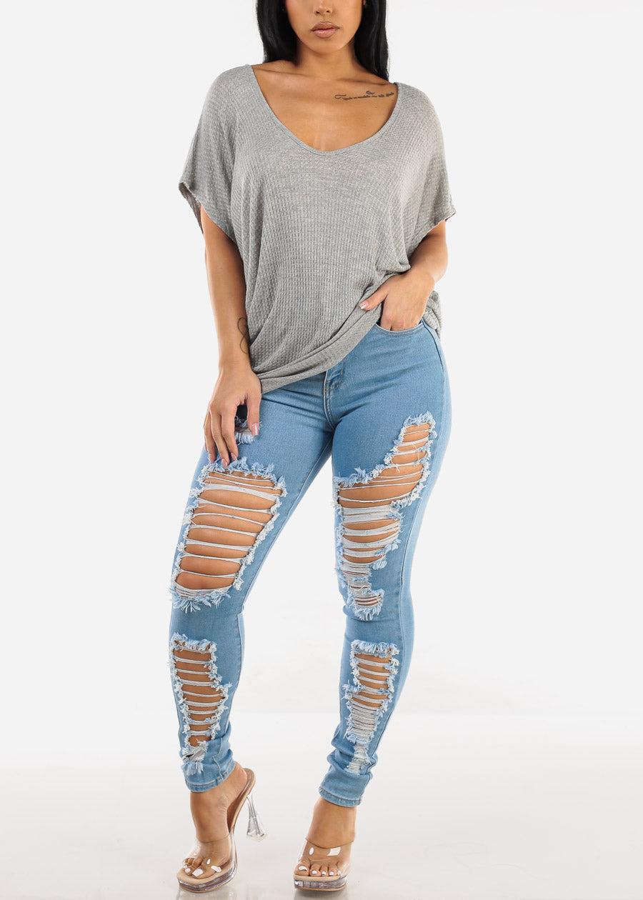 Super High Waist Distressed Skinny Jeans Light Wash