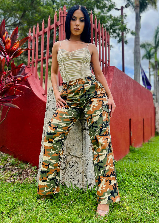 High Waist Straight Wide Leg Camouflage Cargo Pants