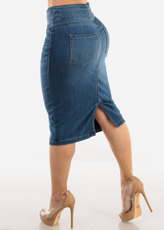 Butt Lift High Waisted Stretchy Denim Pencil Skirt 