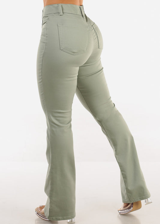 Super High Waist Butt Lift Bootcut Jeans Light Olive