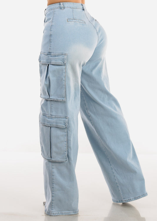 Butt Lifting High Waist Stretchy Light Cargo Jeans