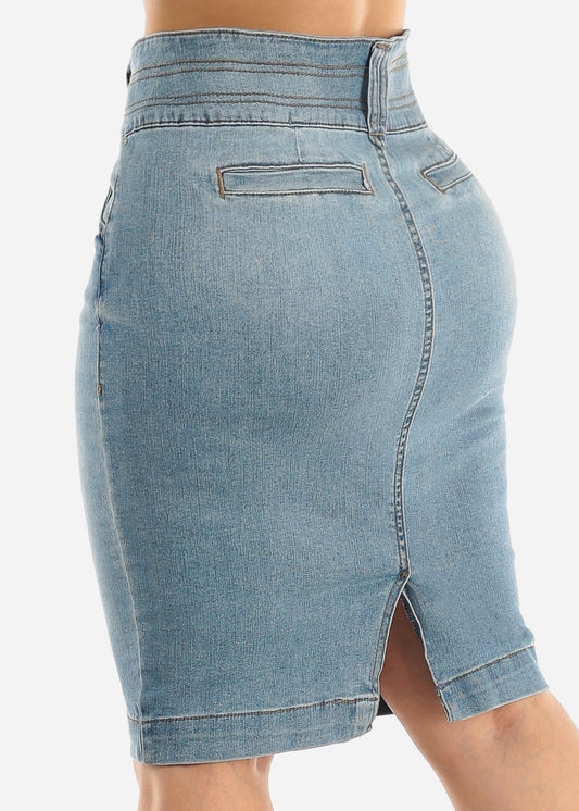 Butt Lifting Light Denim Pencil Skirt