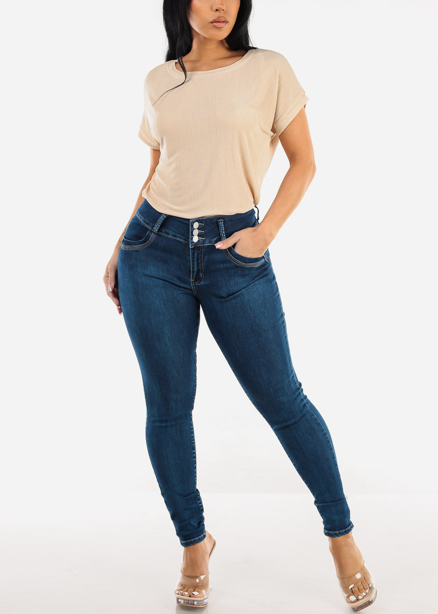 High Waist Butt Lift Skinny Jeans w Back Pocket Design