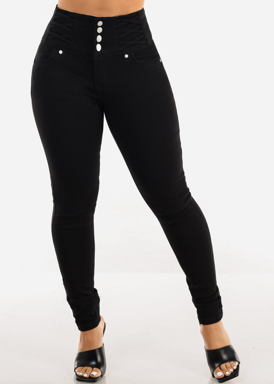 Black Super High Waisted Butt Lifting Skinny Jeans