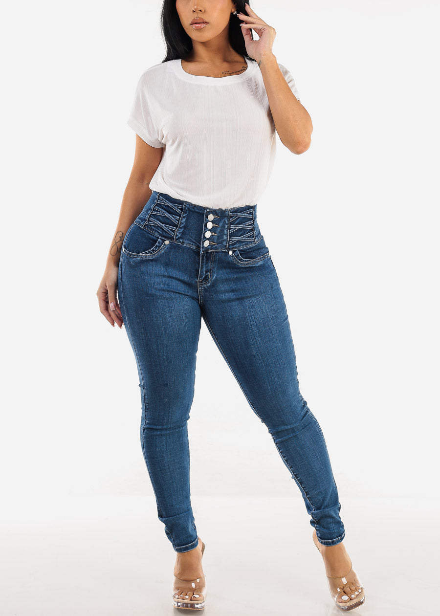 Super High Waist Levantacola Skinny Jeans Dark Sand Wash