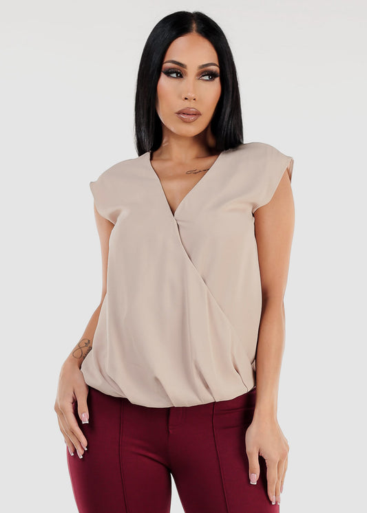 Sleeveless Surplice Blouse Khaki