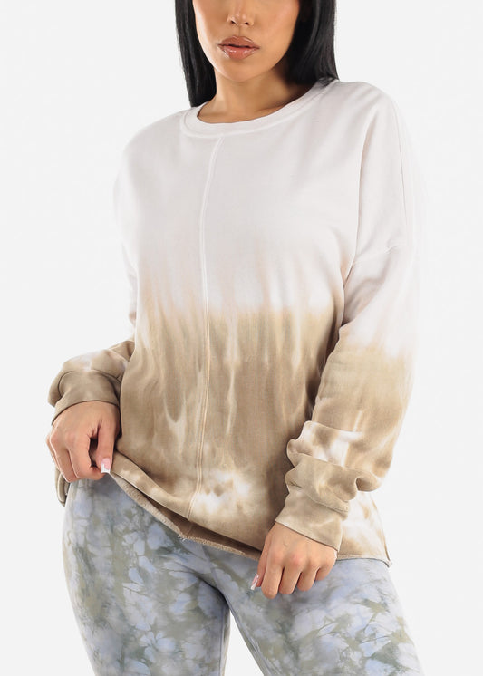 Long Sleeve Tie Dye Fleece Sweatshirt Olive