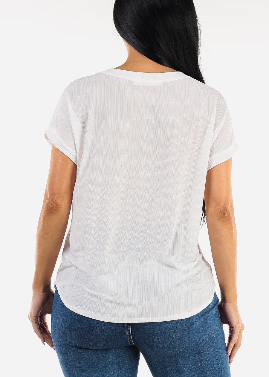 Short Sleeve Round Neck White Blouse