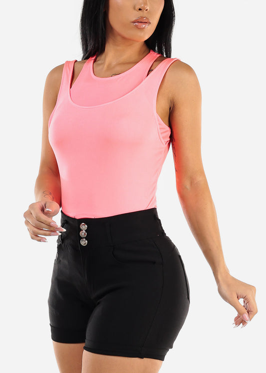 Sleeveless Layered Tank Top Neon Pink