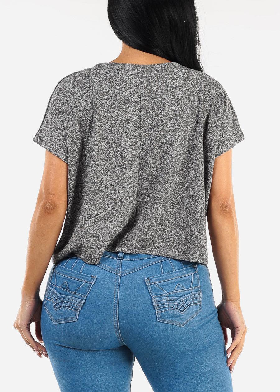 Short Sleeve Crewneck Ultra Soft Crop Top Heather Black