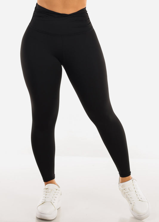 Black High V Waist Crossover Activewear Leggings