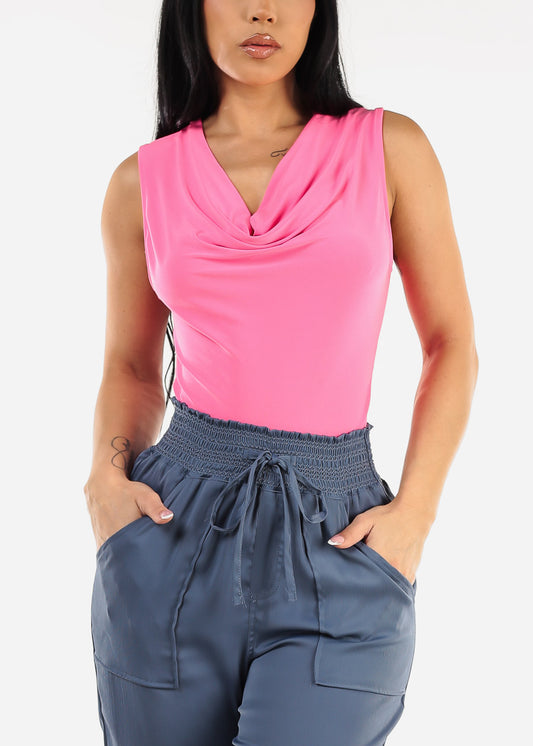 Sleeveless Cowl Neck Blouse Hot Pink