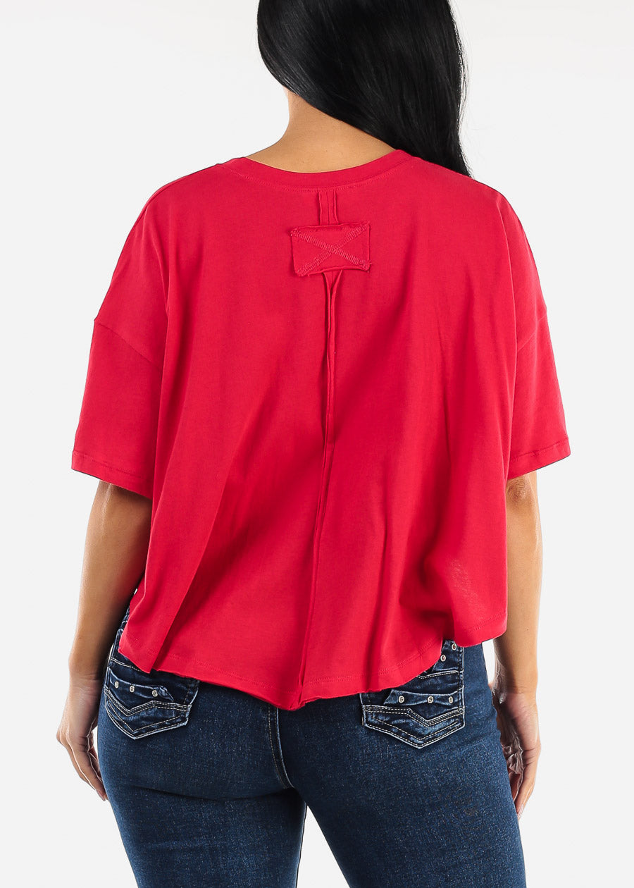 Short Sleeve Flowy Cotton Top Red