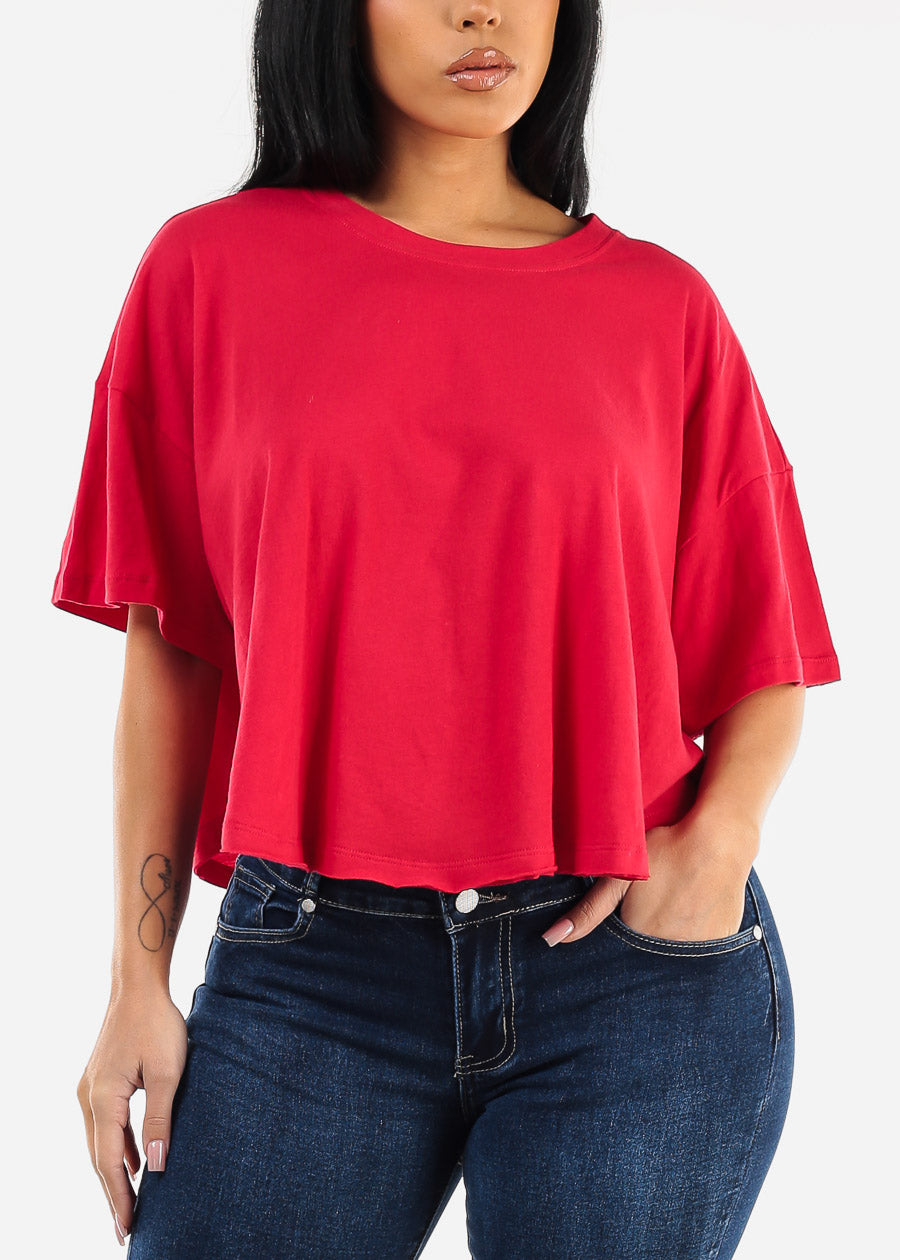 Short Sleeve Flowy Cotton Top Red