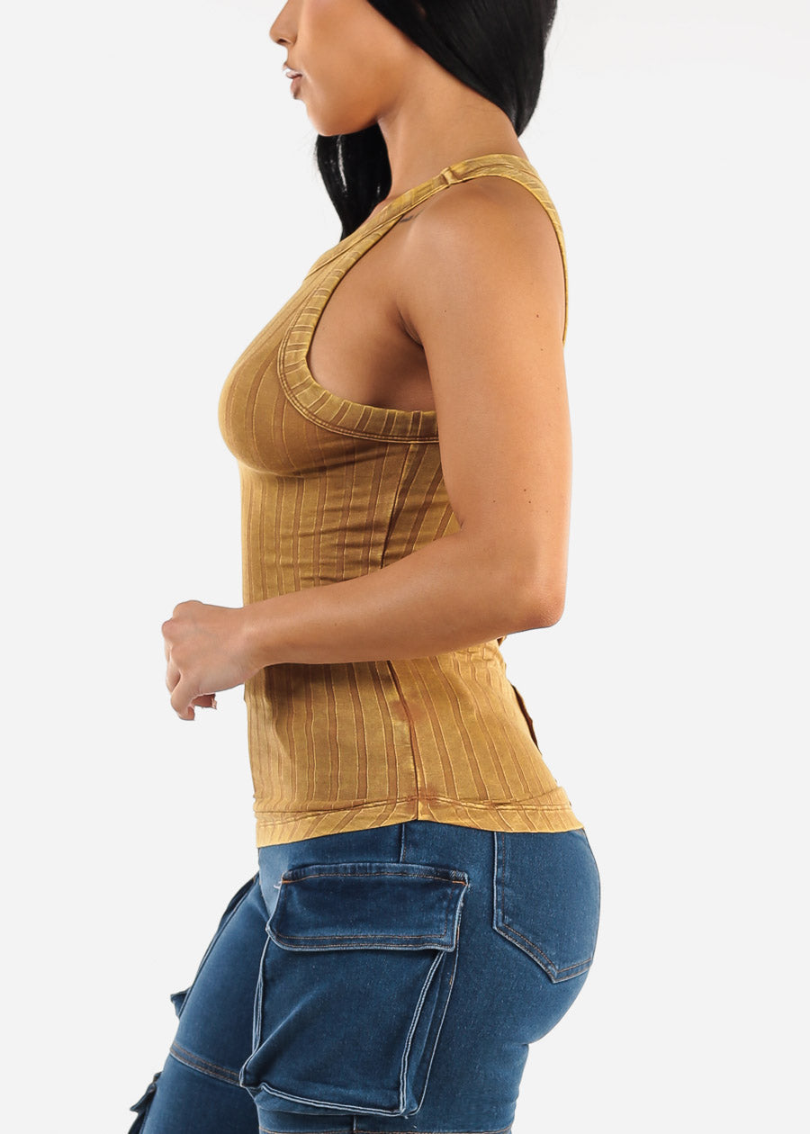 Crewneck Ribbed Cami Top Red Mustard