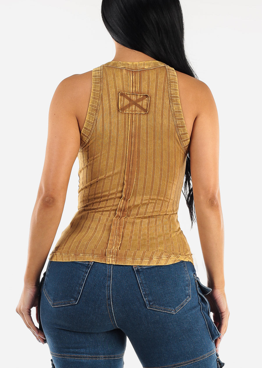 Crewneck Ribbed Cami Top Red Mustard