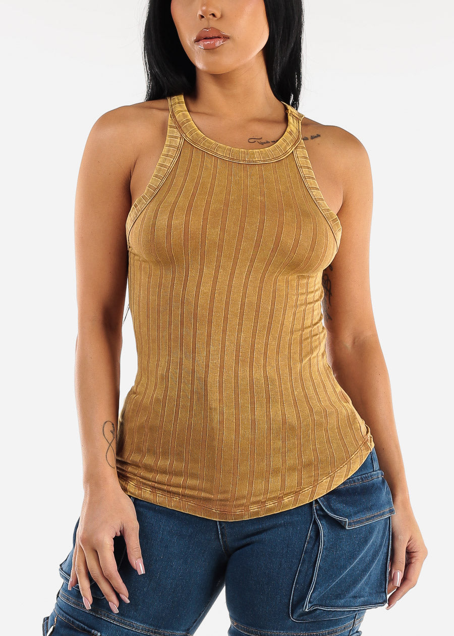 Crewneck Ribbed Cami Top Red Mustard