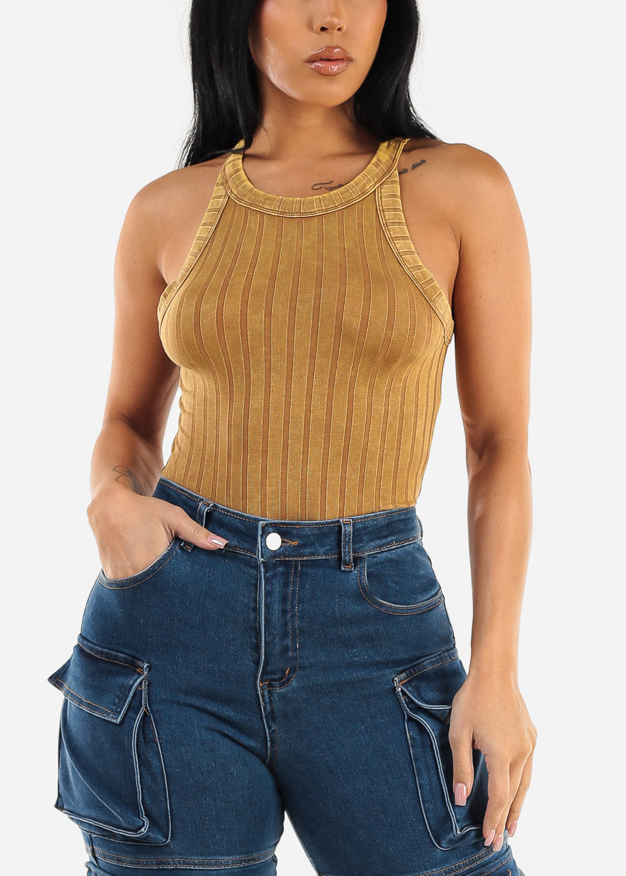 Crewneck Ribbed Cami Top Red Mustard