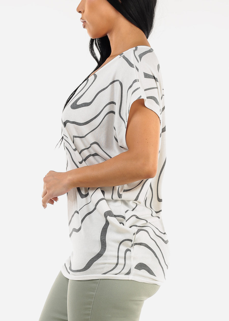 Short Dolman Sleeve Printed Tunic Top White