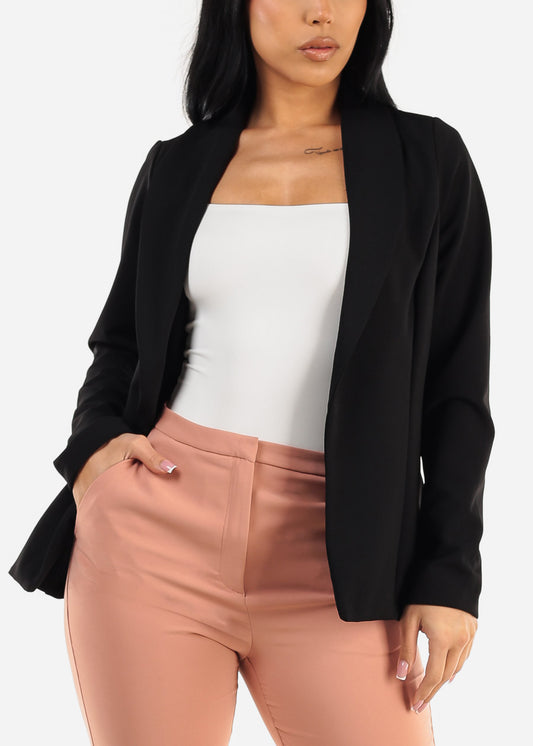 Long Sleeve Open Front Black Blazer