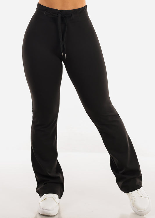 Black Drawstring High Waist Flare Yoga Pants