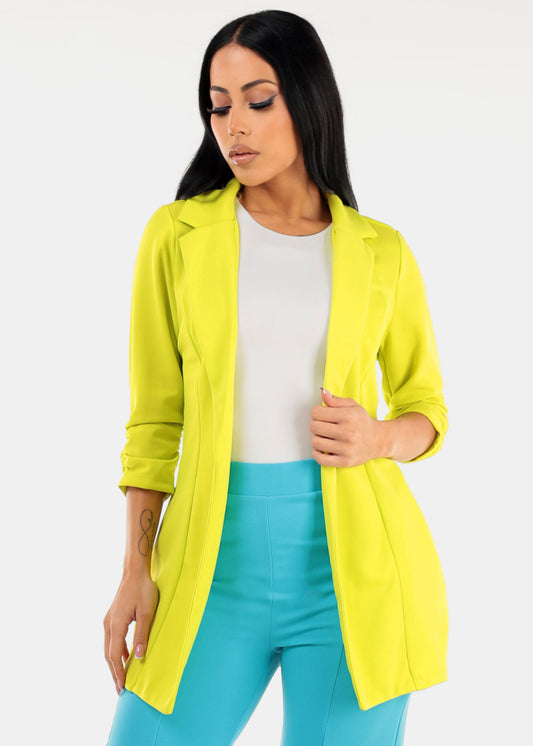 Formal Open Front Quarter Sleeve Blazer Lime