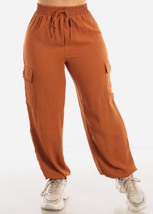 High Waist Cargo Jogger Elastic Pants Camel