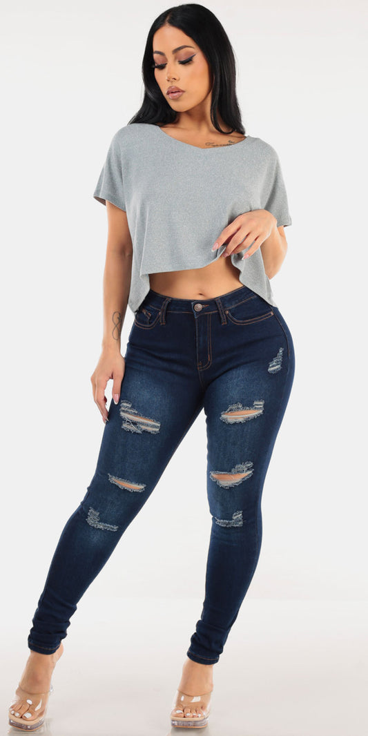 Crop Top Ripped Skinnies Look