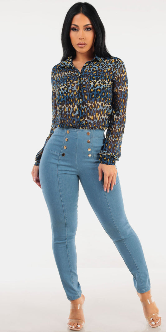 Printed Stretch Denim Outfit