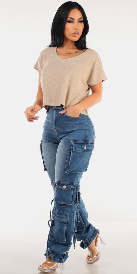 Vneck Cargo Denim Look