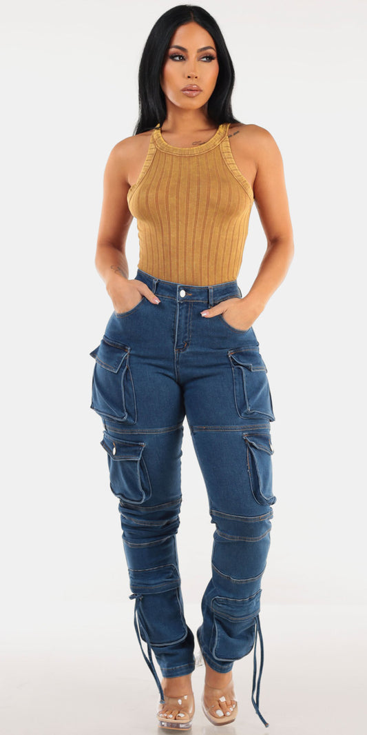 Ribbed Cargo Denim Combo