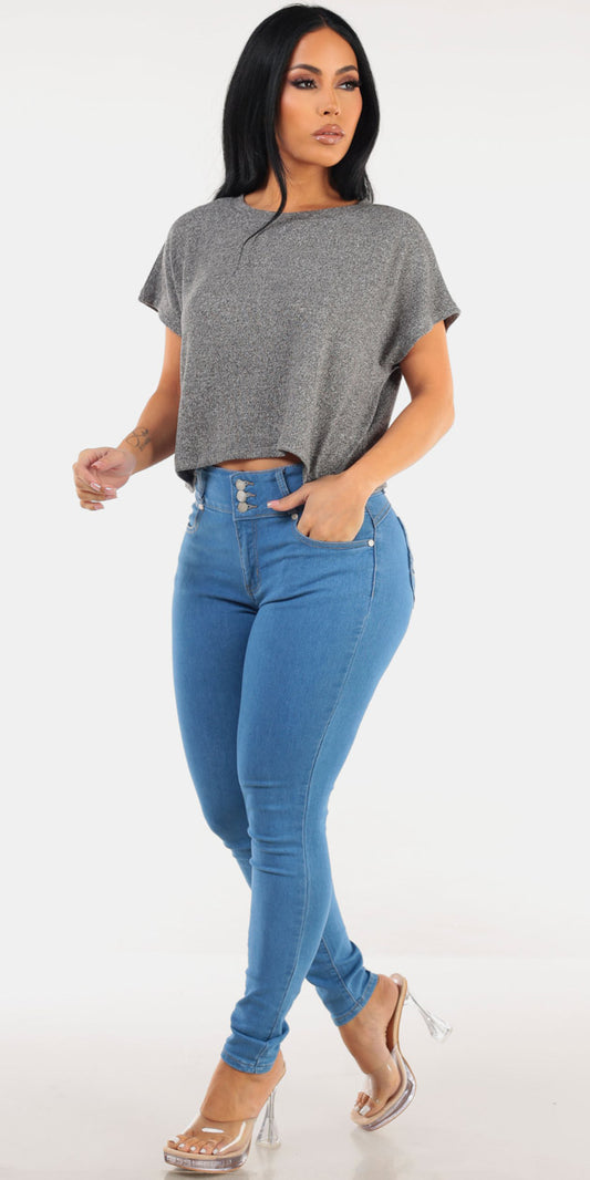 Crewneck Butt Lift Denim Outfit