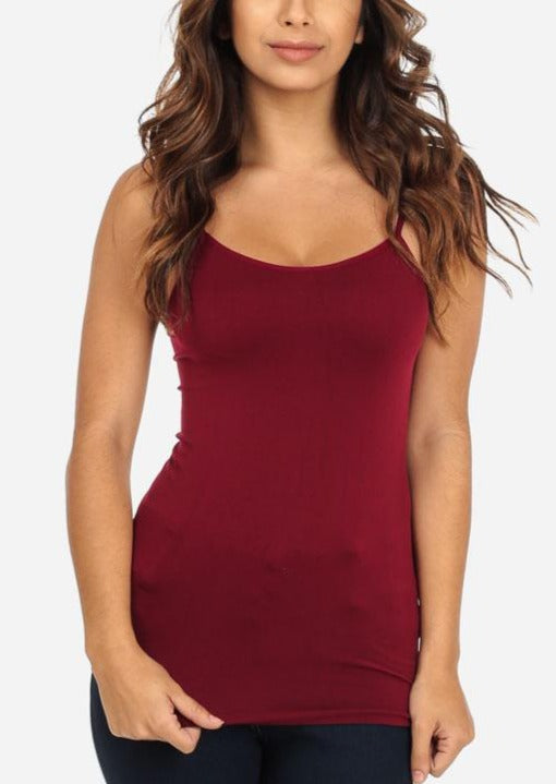 One Size Spaghetti Strap Seamless Top (Burgundy)