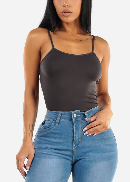 One Size Spaghetti Strap Seamless Top Charcoal